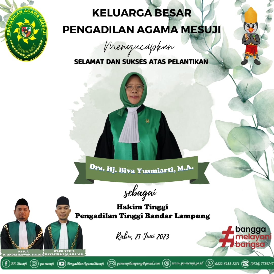 Selamat dan Sukses atas Pelantikan dan Pengambilan Sumpah Jabatan Hakim Tinggi Pengadilan Tinggi Agama Bandar Lampung